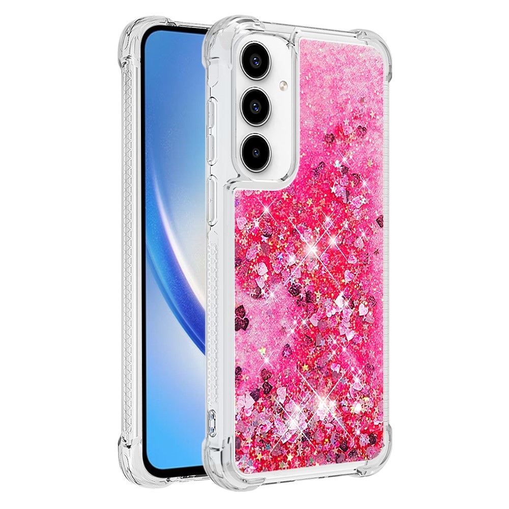 Glitter gelový přesýpací obal na Samsung Galaxy A55 5G - růžový/srdíčka