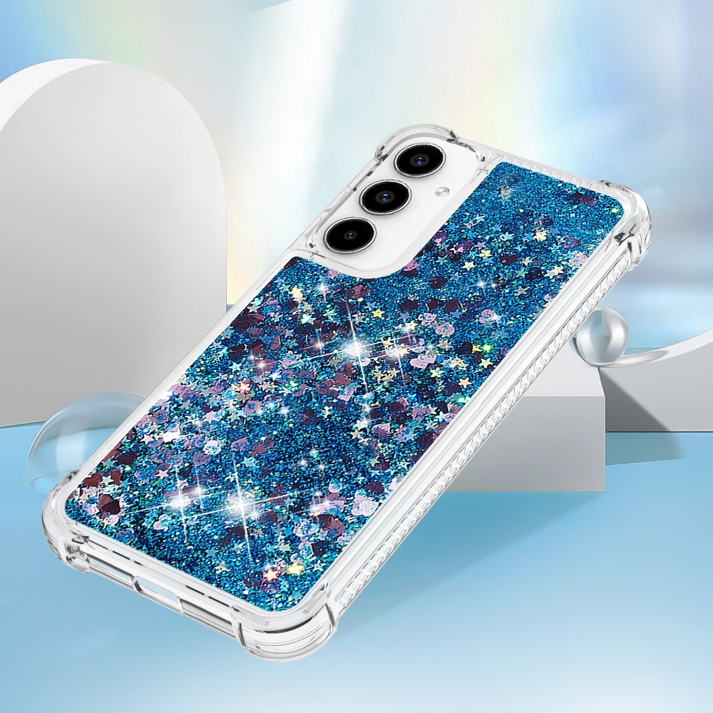 Glitter gelový přesýpací obal na Samsung Galaxy A55 5G - modrý/srdíčka
