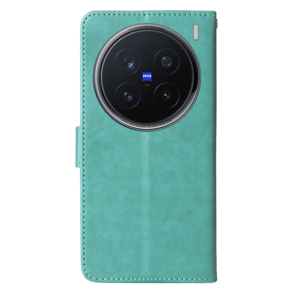 Flowery knížkové pouzdro na Vivo X200 Pro 5G - modrozelené