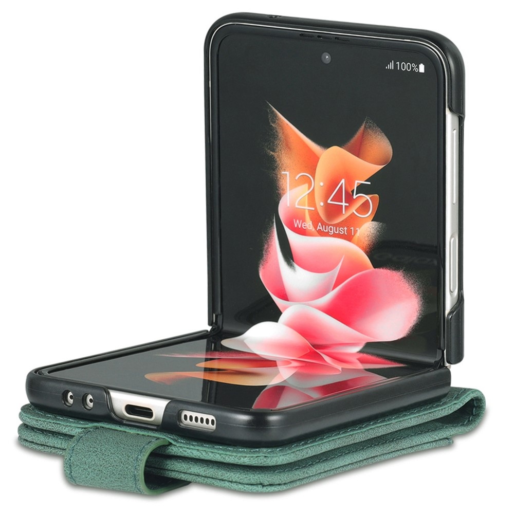 AZNS plastový kryt s PU kůží na Samsung Galaxy Z Flip5 5G - zelený