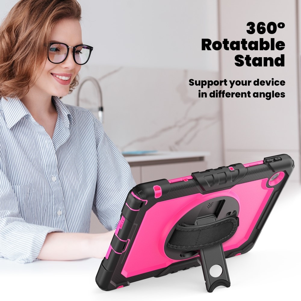 Strap odolný kryt s držákem na ruku a ramenním popruhem na Lenovo Tab 10.1 (2025) - černý/rose