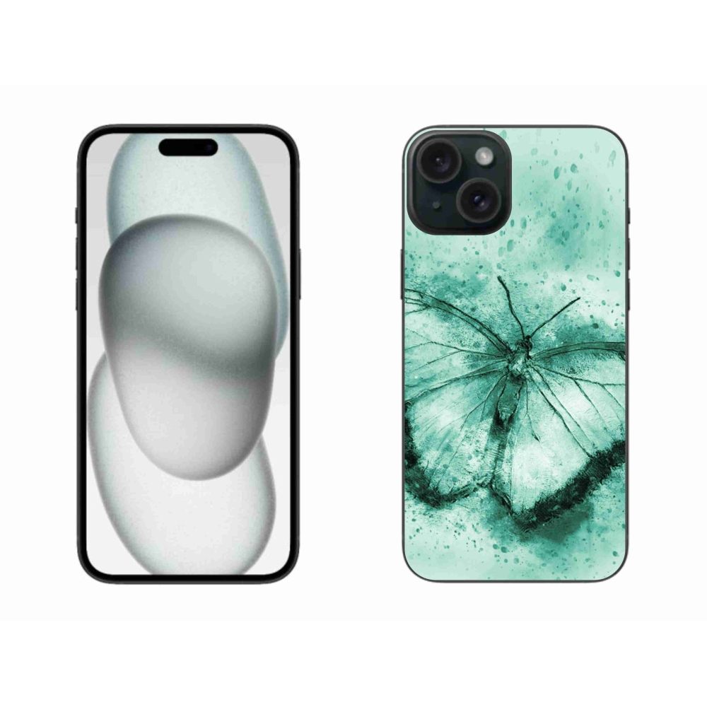 Gelový obal mmCase na iPhone 15 Plus - zelený motýl