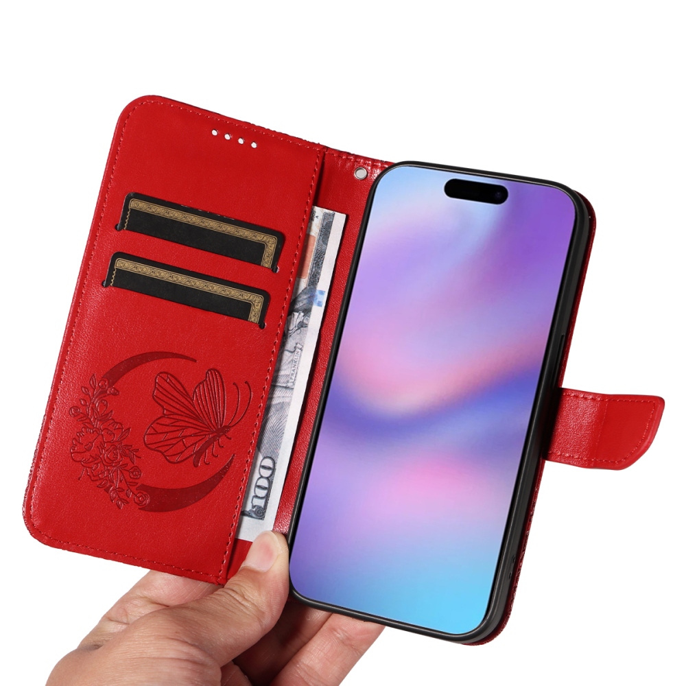 Floral Butterfly knížkové pouzdro na iPhone 17 - červené