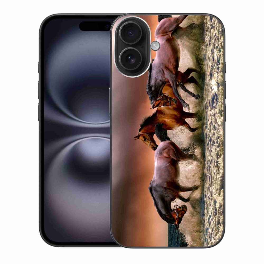 Gelový obal mmCase na iPhone 16 Plus - koně 1