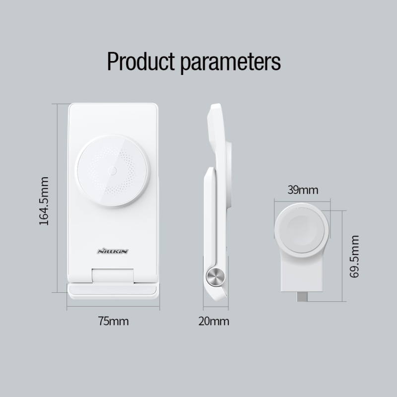 Nillkin PowerTrio 3v1 Bezdrátová Nabíječka MagSafe pro Apple Watch White (MFI)