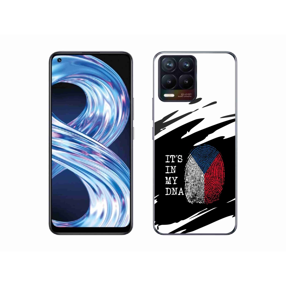 Gelový kryt mmCase na Realme 8 4G - vlajka otisk prstu černobílé pozadí