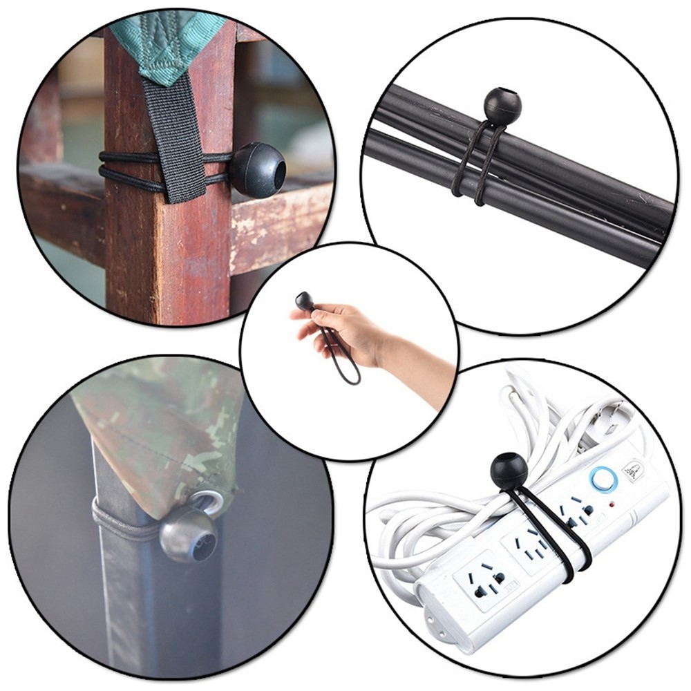 Upínací gumové lanko s plastovou kuličkou pro stan a plachty 15,5cm (10 ks) - černé/bílé