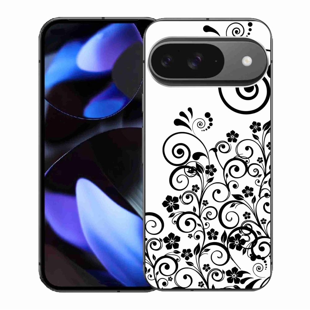 Gelový kryt mmCase na Google Pixel 9/9 Pro - černobílé květinové vzory