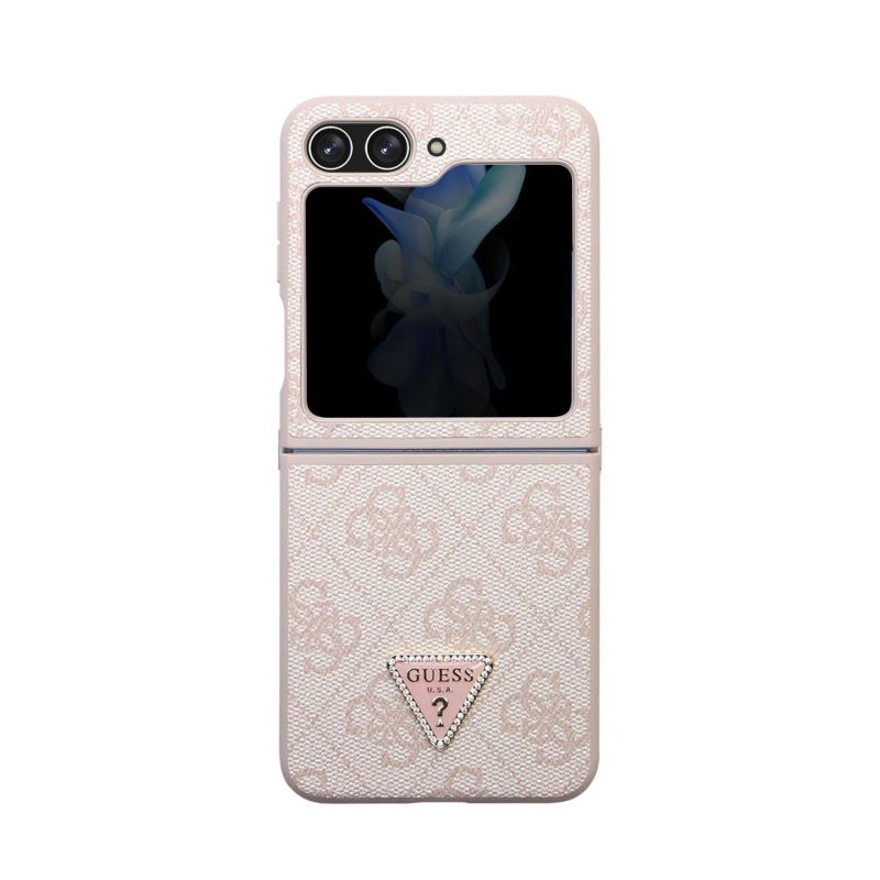 Guess 4G PU Leather Triangle Zadní Kryt pro Samsung Galaxy Z Flip 5 Pink