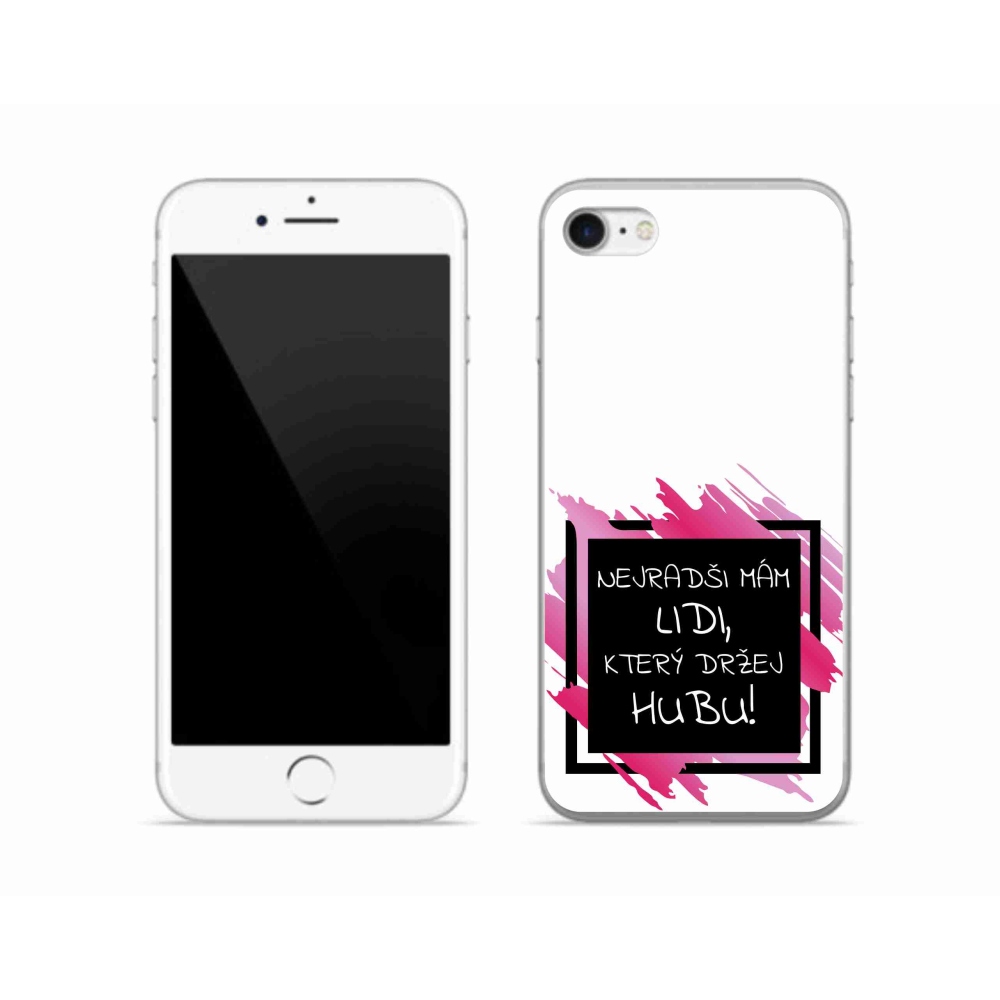 Gelový kryt mmCase na iPhone SE (2022) - vtipný text 7 černobílé pozadí