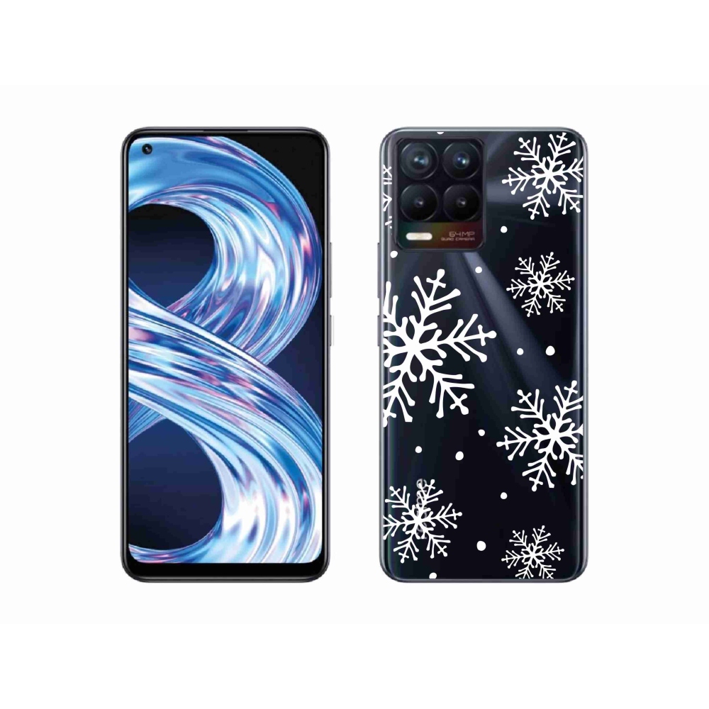 Gelový kryt mmCase na Realme 8 Pro - bílé vločky na průhledném pozadí