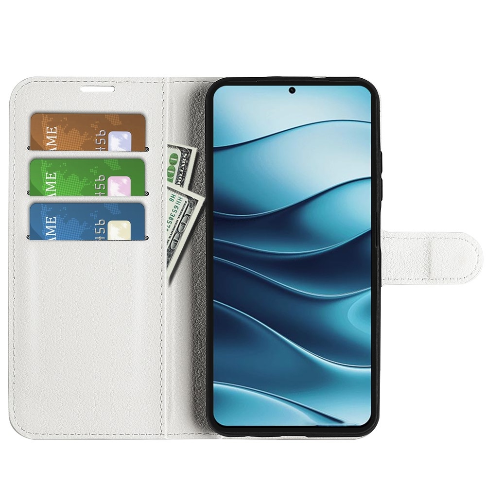 Litchi knížkové pouzdro na Xiaomi Redmi Note 14 5G - bílé