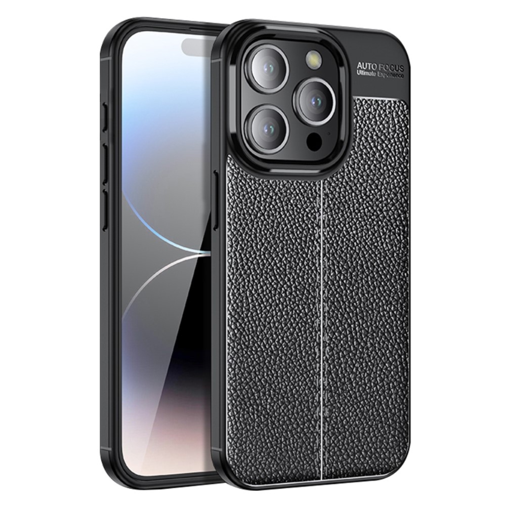 Litchi odolný gelový obal na iPhone 15 Pro Max - černý