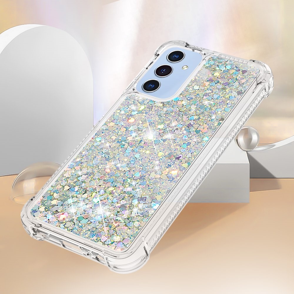 Glitter přesýpací gelový obal na Samsung Galaxy A26 5G - stříbrný/srdíčka
