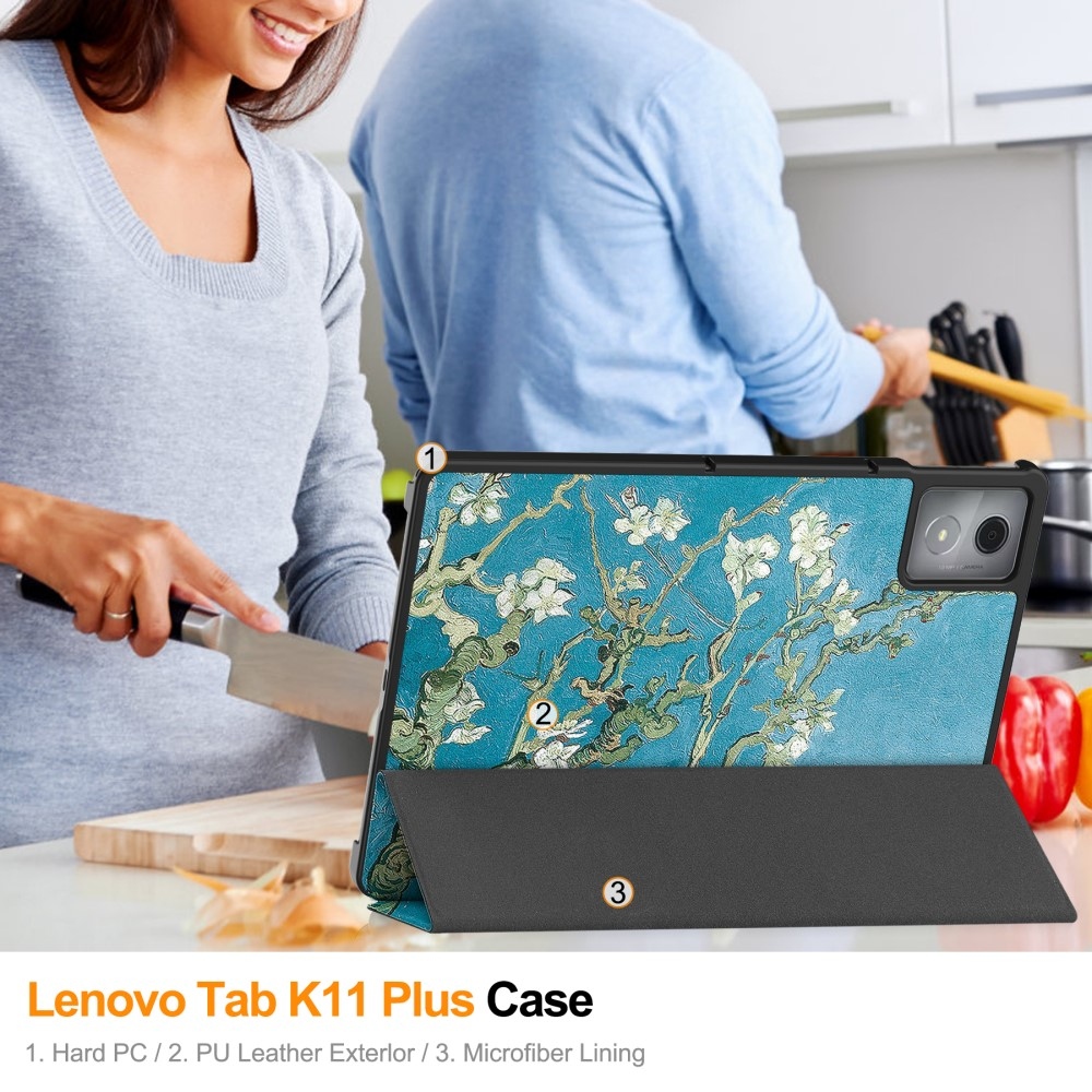 Patte chytré zavírací pouzdro na Lenovo Tab K11 Plus - bílé květy