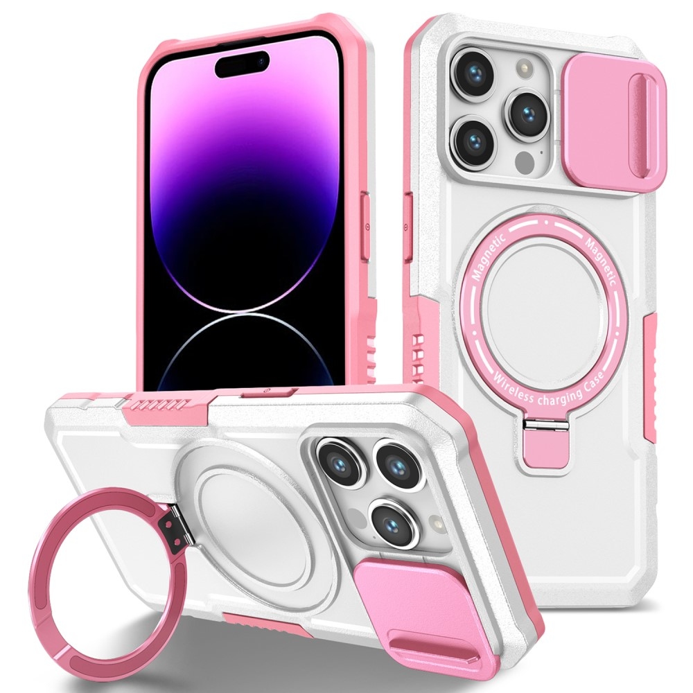 Military odolný kryt s MagSafe na iPhone 14 Pro Max - růžový/bílý