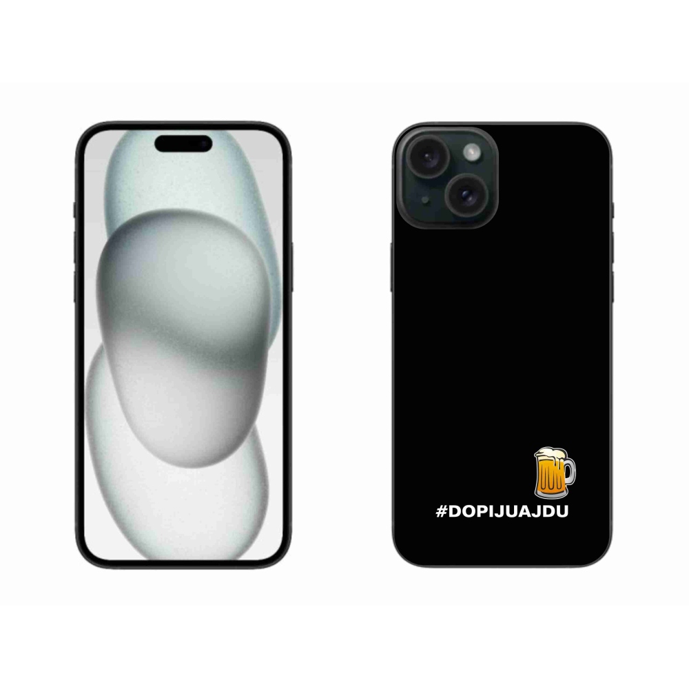 Gelový kryt mmCase na iPhone 15 Plus - pivní motiv 1 černé pozadí