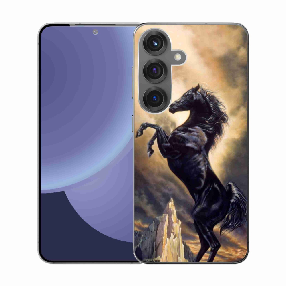 Gelový kryt mmCase na Samsung Galaxy S25 - černý kreslený kůň