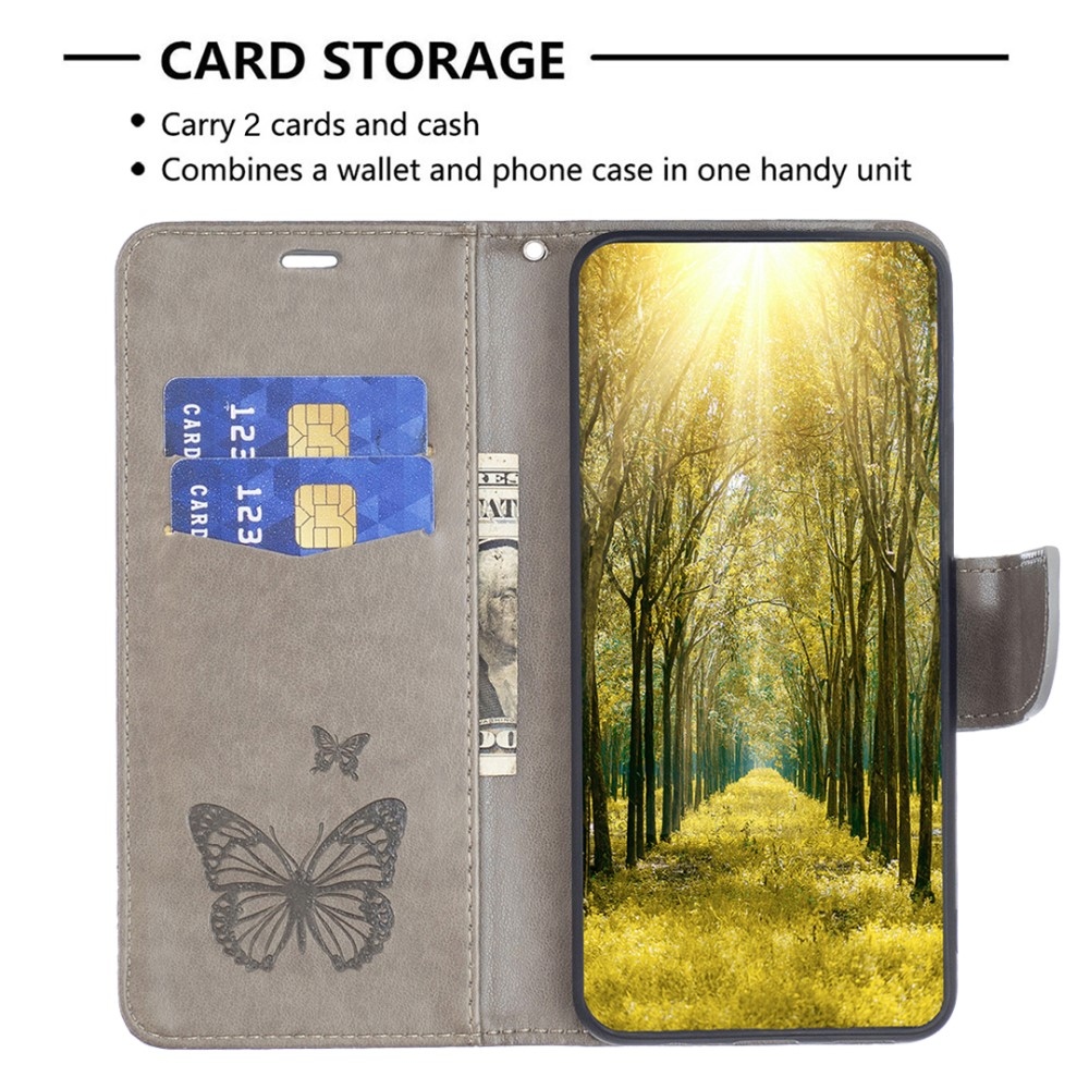 Butterfly knížkové pouzdro na Xiaomi Redmi 12 4G/5G - šedé