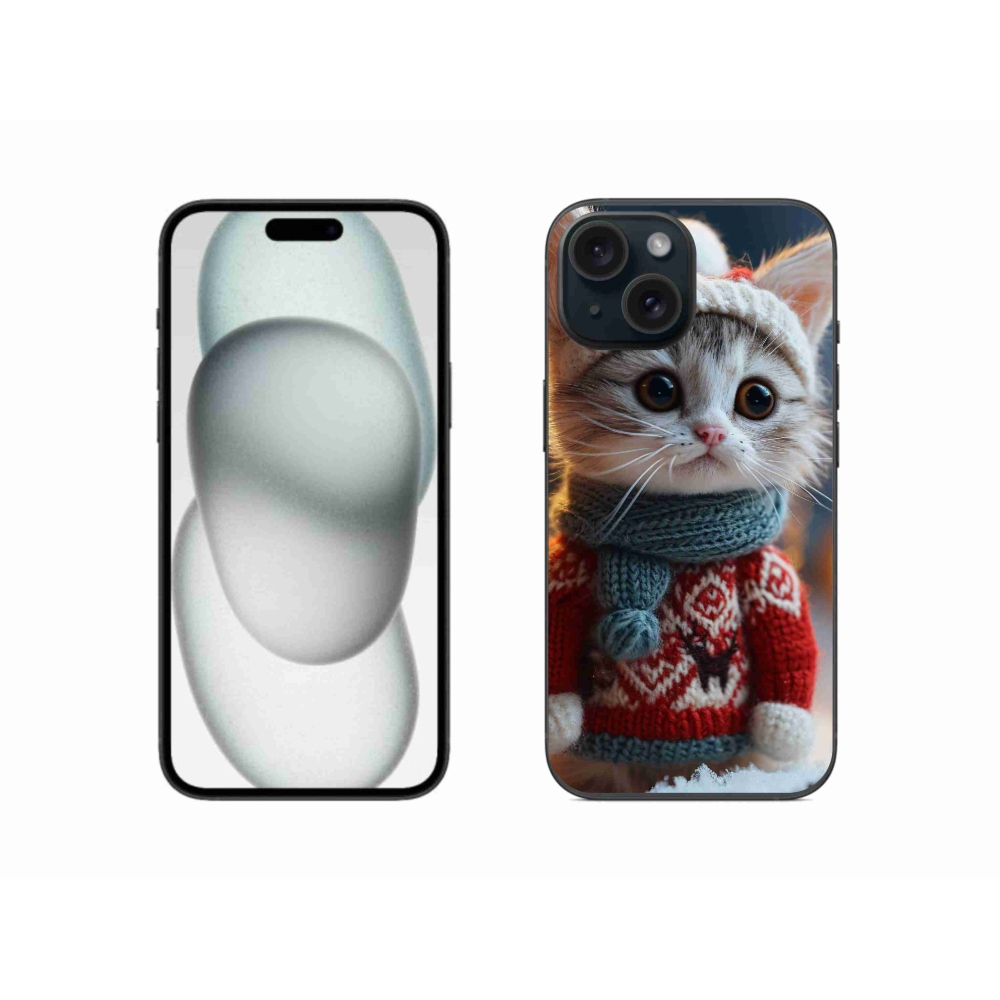 Gelový kryt mmCase na iPhone 15 - kotě ve svetru