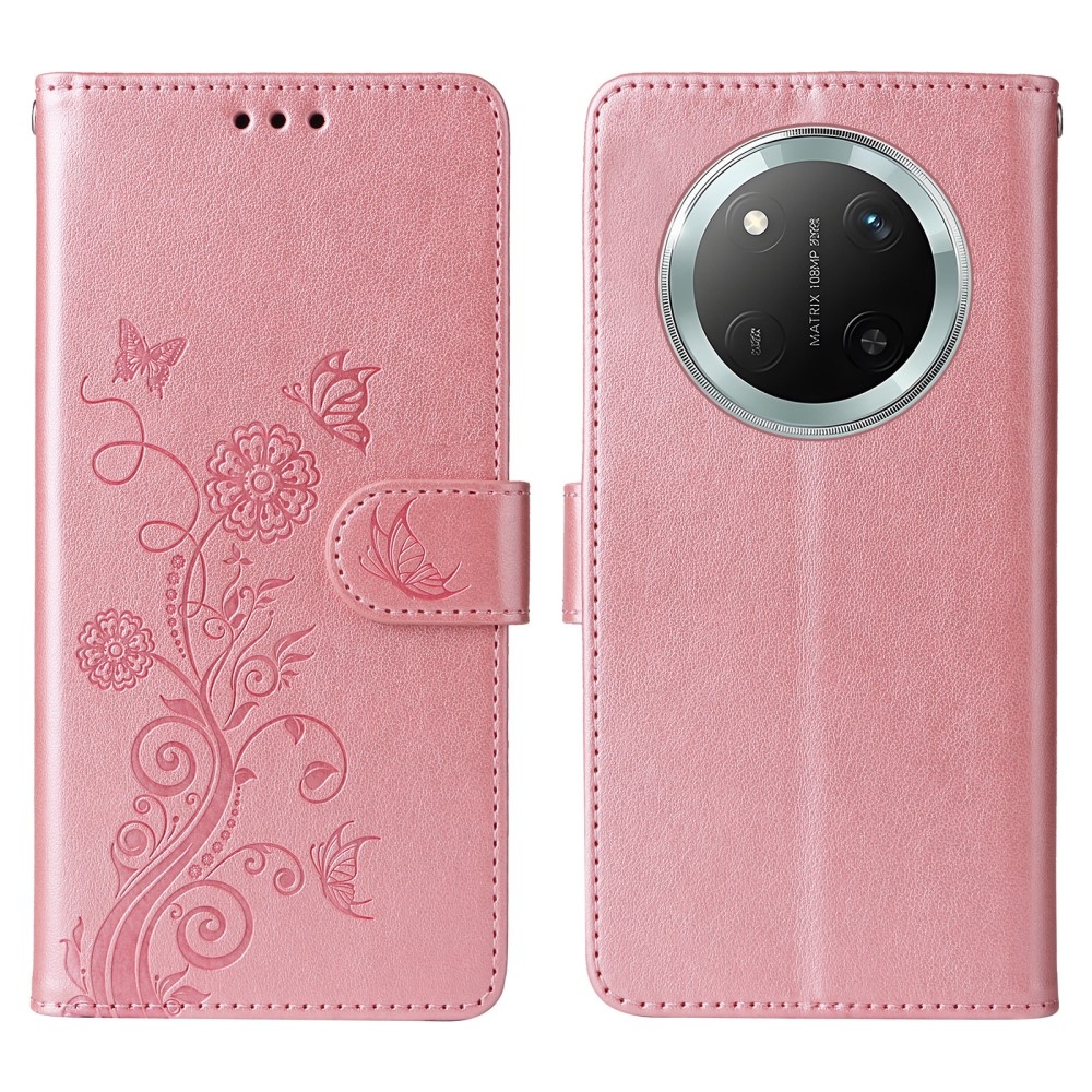 Flowery knížkové pouzdro na Honor Magic 7 Lite 5G - růžové