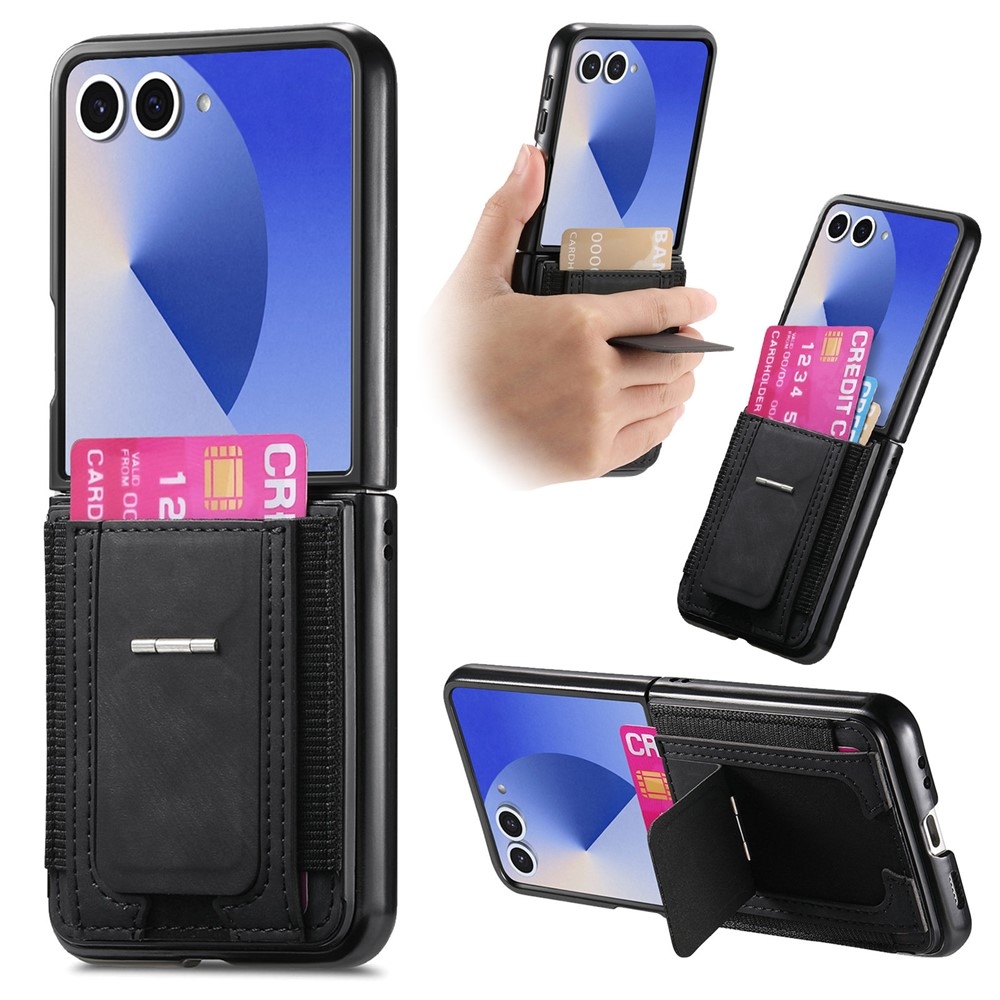 Luxurious plastový kryt s umělou kůží na Samsung Galaxy Z Flip7 5G - černý