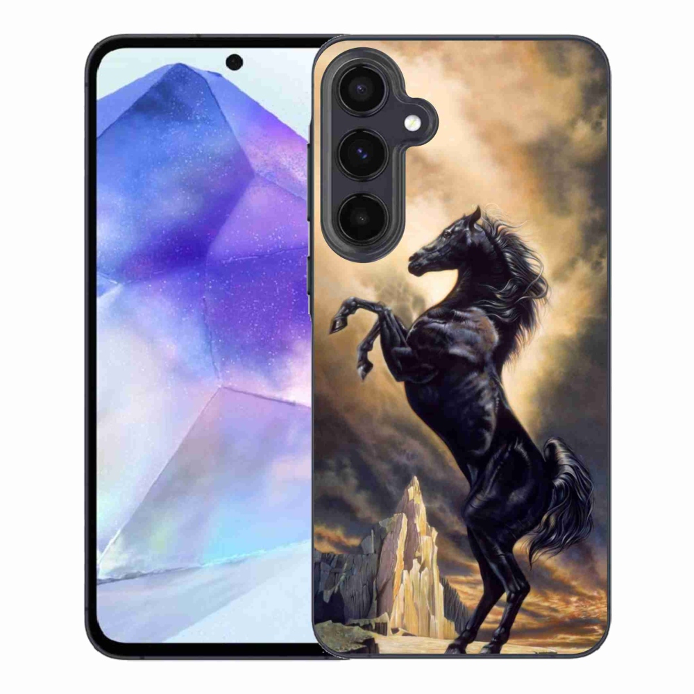 Gelový kryt mmCase na Samsung Galaxy A55 5G - černý kreslený kůň