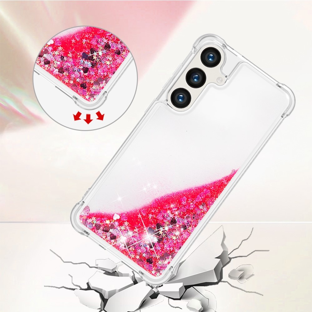 Glitter přesýpací gelový obal na mobil Samsung Galaxy S24+ - růžový/srdíčka