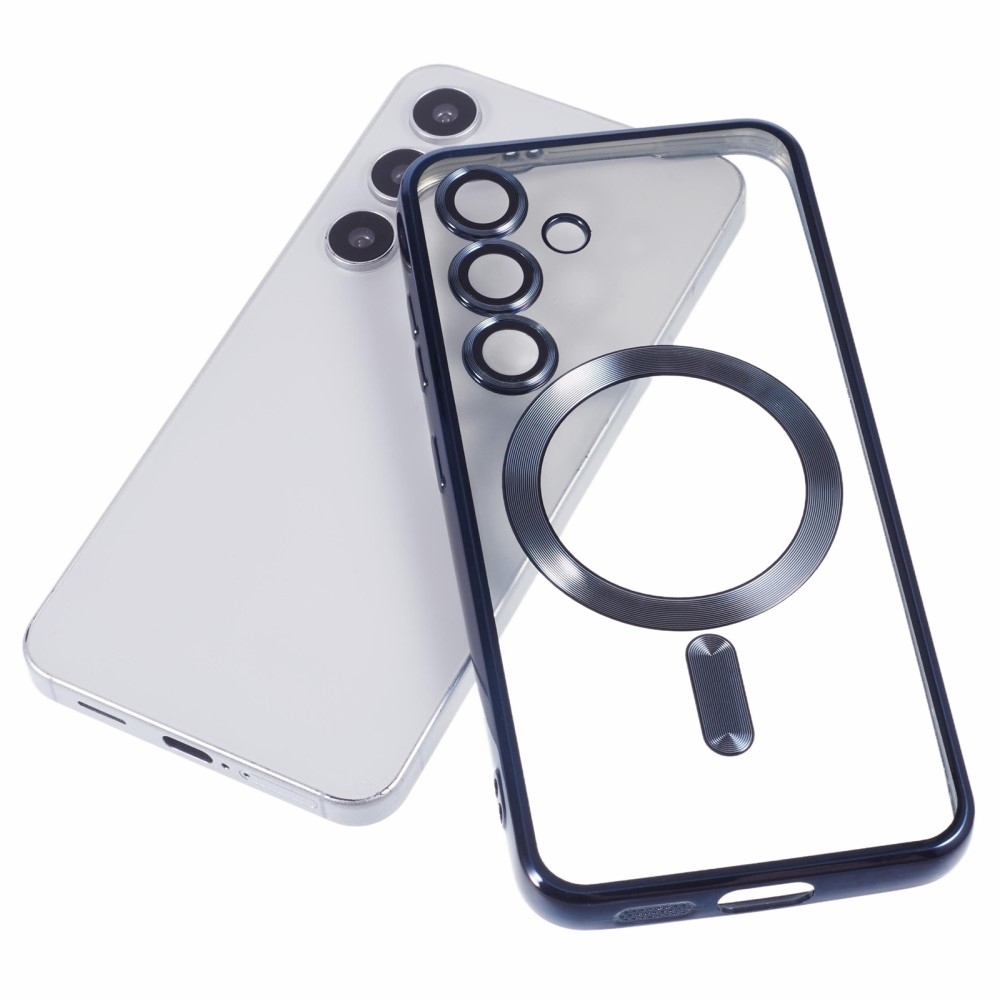 Clear obal s ochranou fotoaparátu a podporou MagSafe na Samsung Galaxy S25+ - tmavěmodrý
