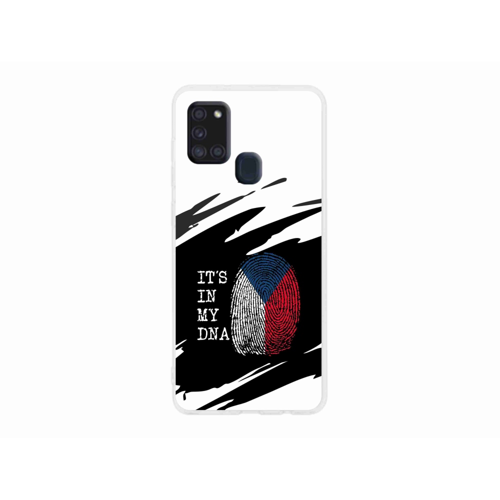 Gelový kryt mmCase na Samsung Galaxy A21s - vlajka otisk prstu černobílé pozadí
