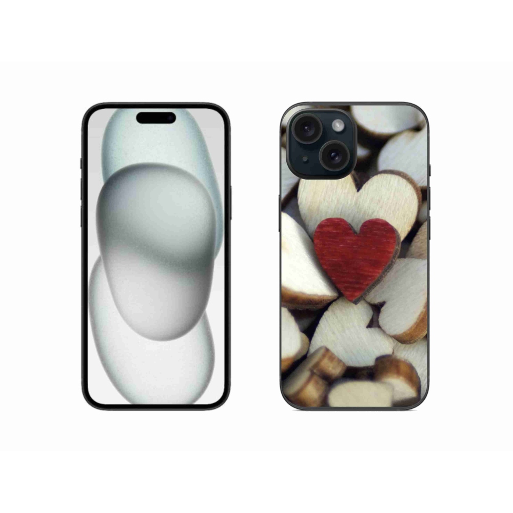Gelový kryt mmCase na iPhone 15 - gravírované červené srdce 