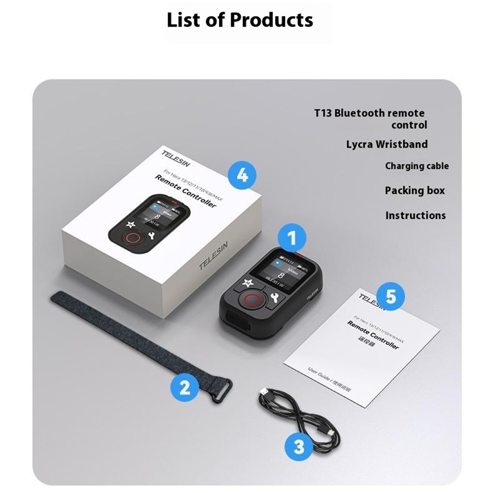 TELESIN Bluetooth dálkový ovladač pro GoPro Hero 13/12/11/10/9/8 a GoPro Max