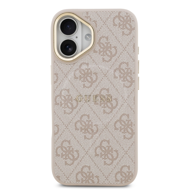 Guess PU Leather 4G Gold Frame MagSafe Zadní Kryt pro iPhone 17 Pink