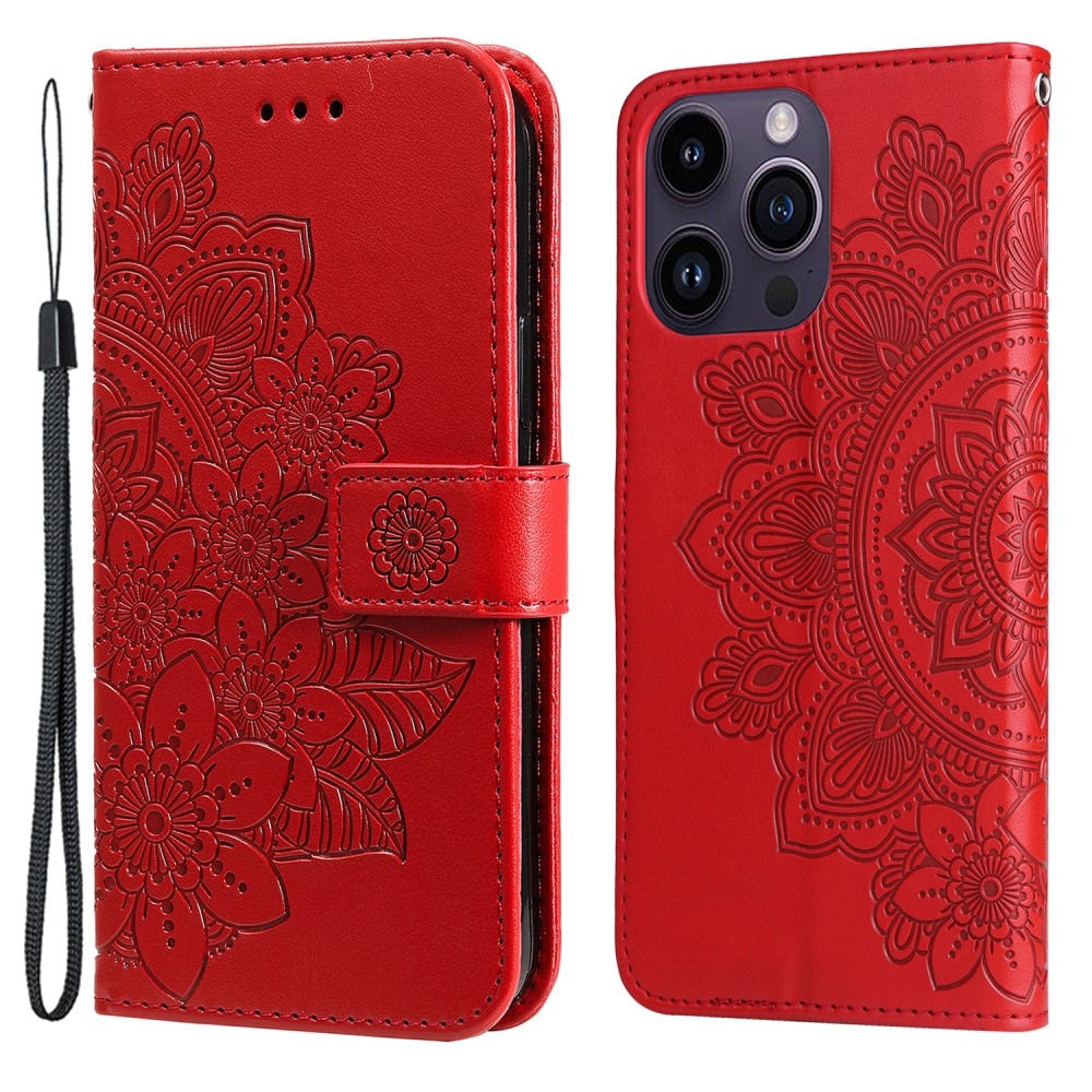 Mandala knížkové pouzdro na iPhone 15 Pro - červené