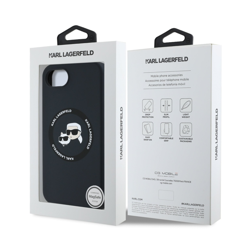 Karl Lagerfeld Liquid Silicone K&CH Heads MagSafe Zadní Kryt pro iPhone 16e Black