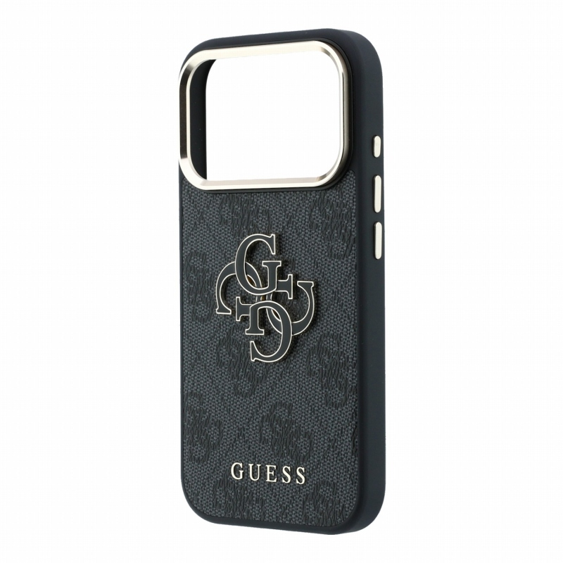 Guess PU 4G Resin Metal Logo Zadní Kryt pro iPhone 18 Pro Black