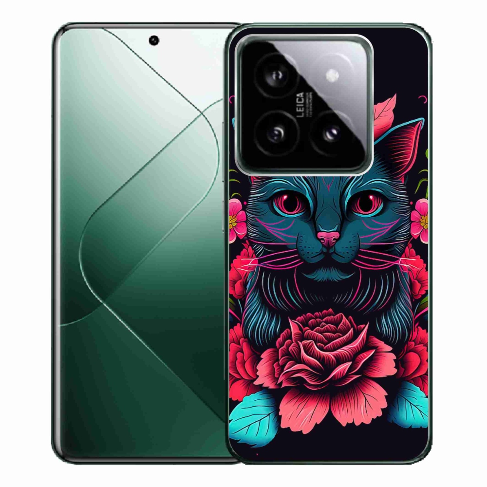 Gelový kryt mmCase na Xiaomi 14 Pro - květiny a kočka