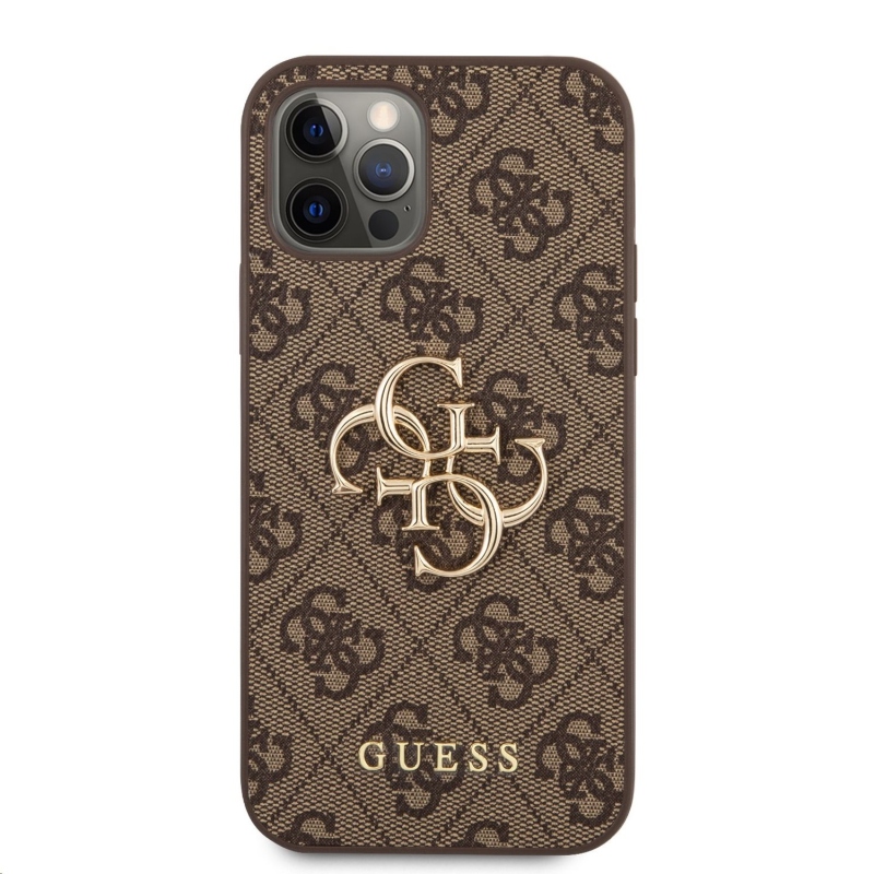 Guess PU 4G Metal Logo Zadní Kryt pro iPhone 12/12 Pro Brown