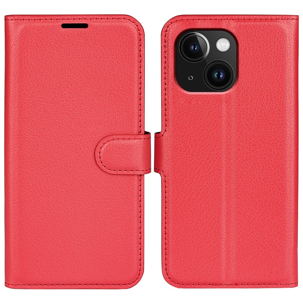 Litchi knížkové pouzdro na iPhone 15 Plus - červené