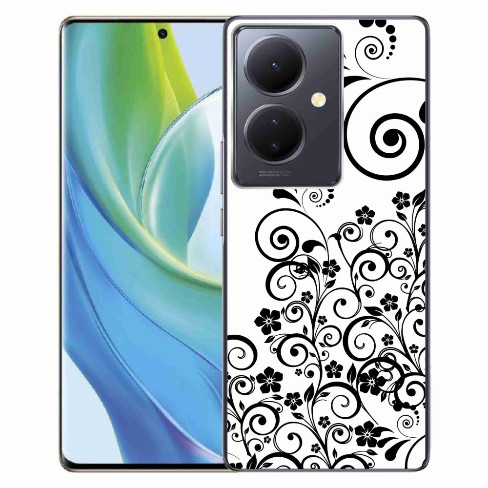 Gelový kryt mmCase na Vivo V29 Lite 5G - černobílé květinové vzory