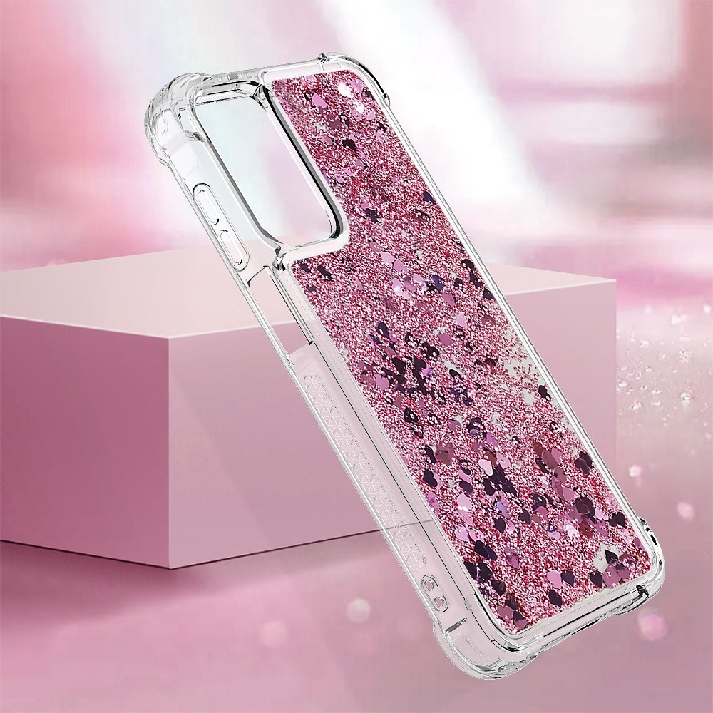 Glitter přesýpací gelový obal na Samsung Galaxy A26 5G - růžovozlatý/srdíčka