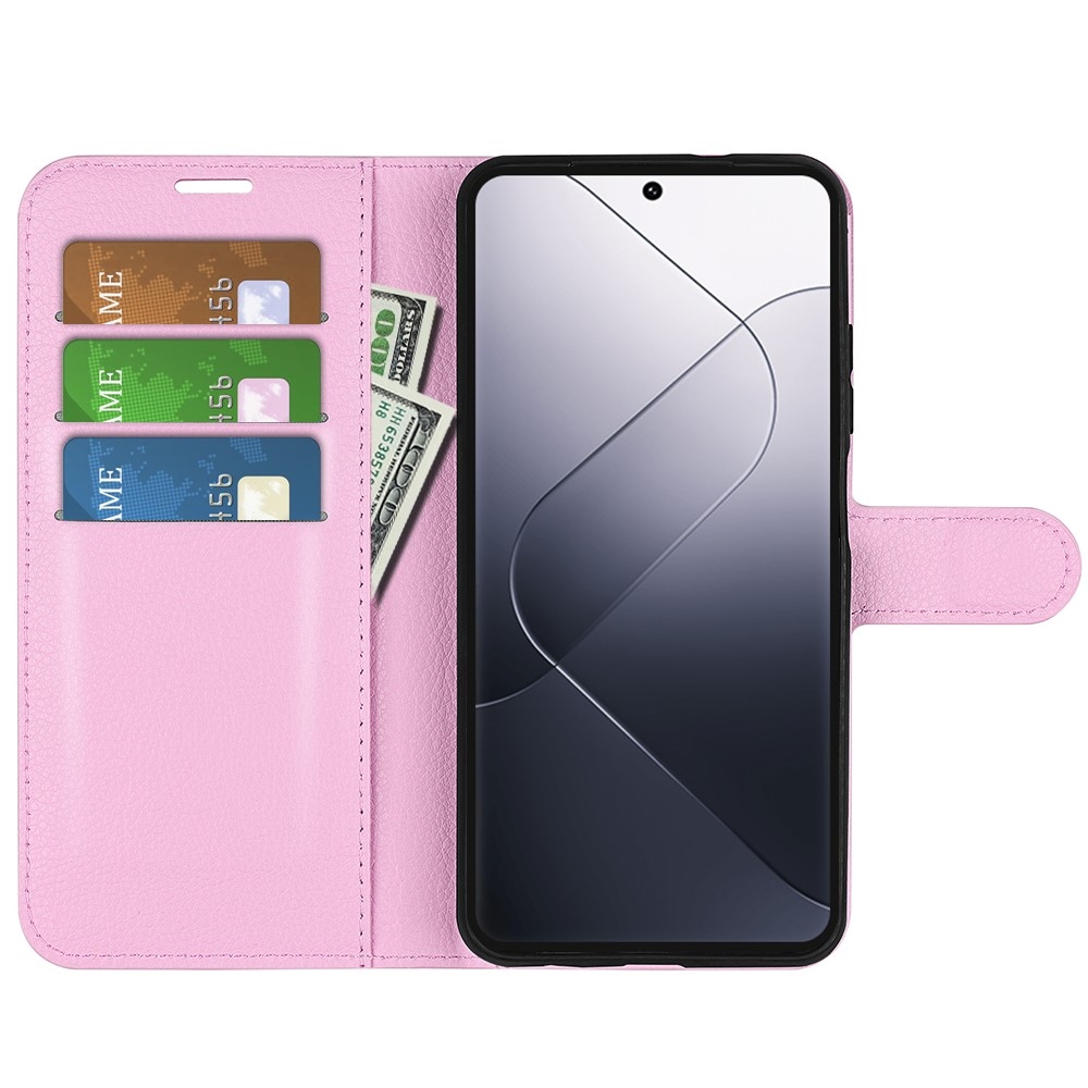 Litchi knížkové pouzdro na Xiaomi 14 Pro - růžové