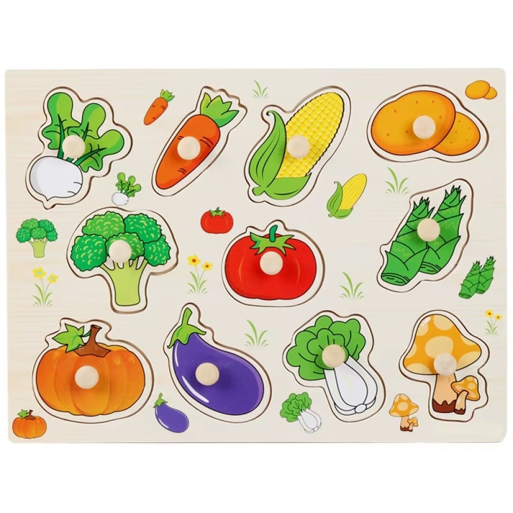 Dřevěné dětské puzzle s úchytem - zelenina