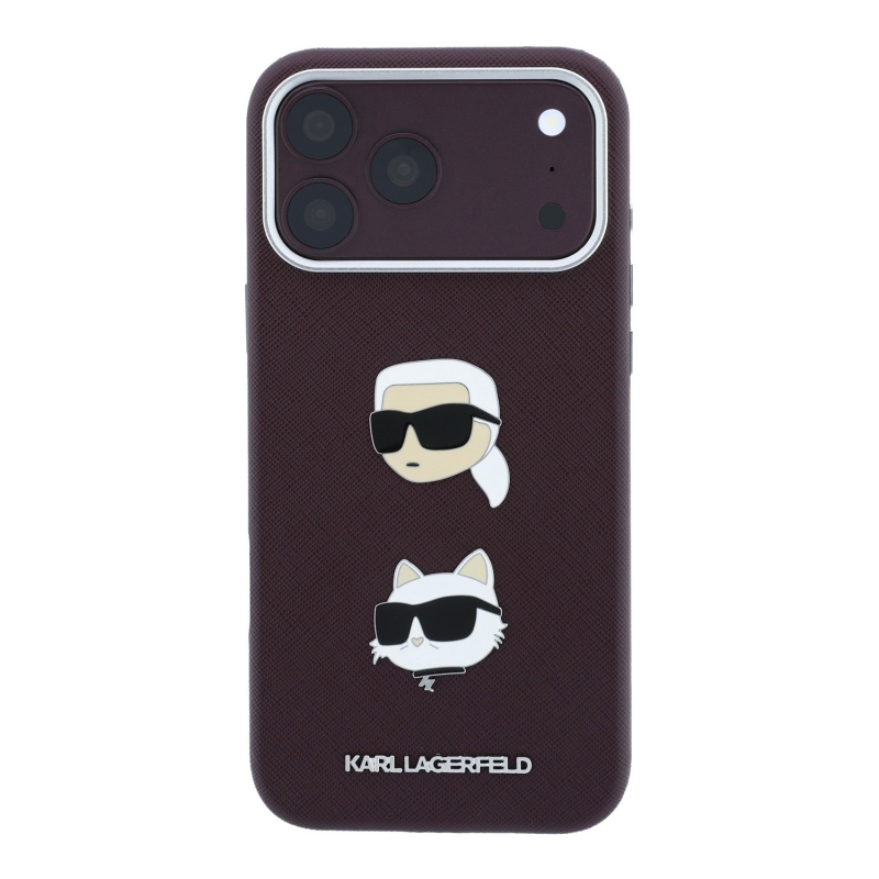 Karl Lagerfeld PU Semi Wrap Saffiano K&CH Heads Zadní Kryt pro iPhone 18 Pro Burgundy