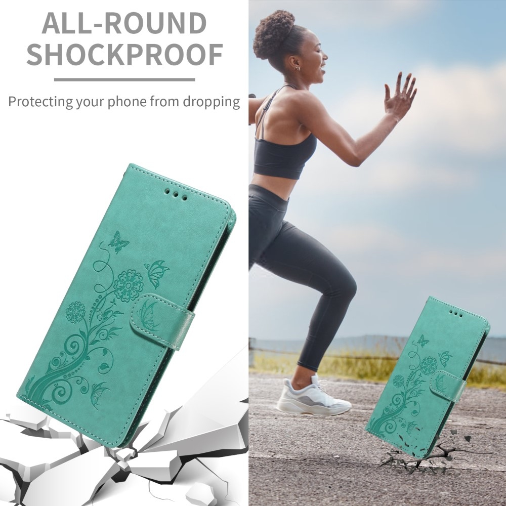 Flowery knížkové pouzdro na Xiaomi Redmi A5 (173.45x79.35x8.45mm) - modrozelené