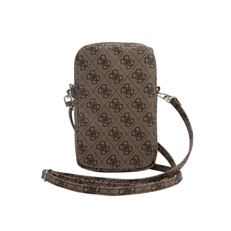 Guess PU 4G Triangle Logo Taška na Telefon se Zipem Brown