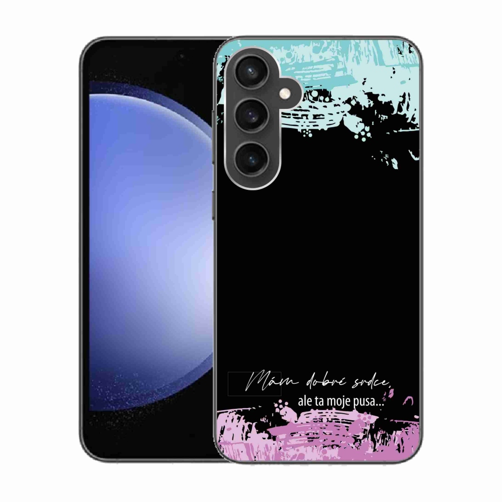 Gelový kryt mmCase na Samsung Galaxy S23 FE - vtipný text 3 černé pozadí