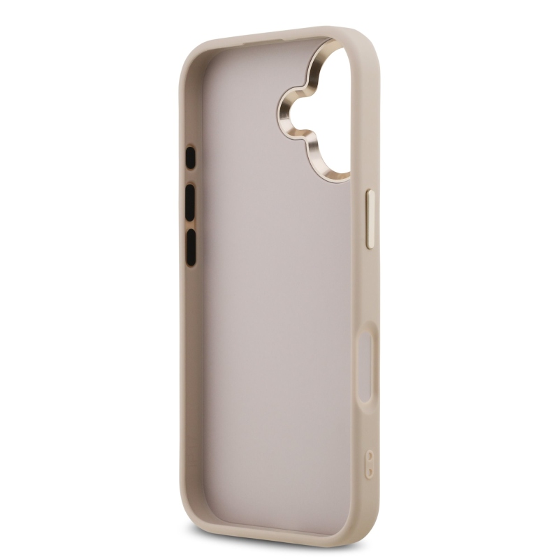 Guess PU Leather 4G Metal Logo Gold Frame Zadní Kryt pro iPhone 17 Pink