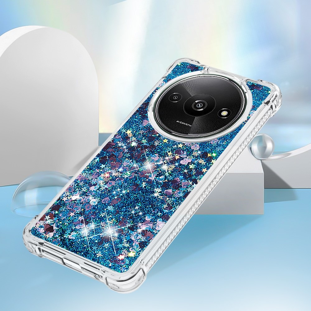 Glitter gelový přesýpací obal na Xiaomi Redmi A3 - modrý/srdíčka