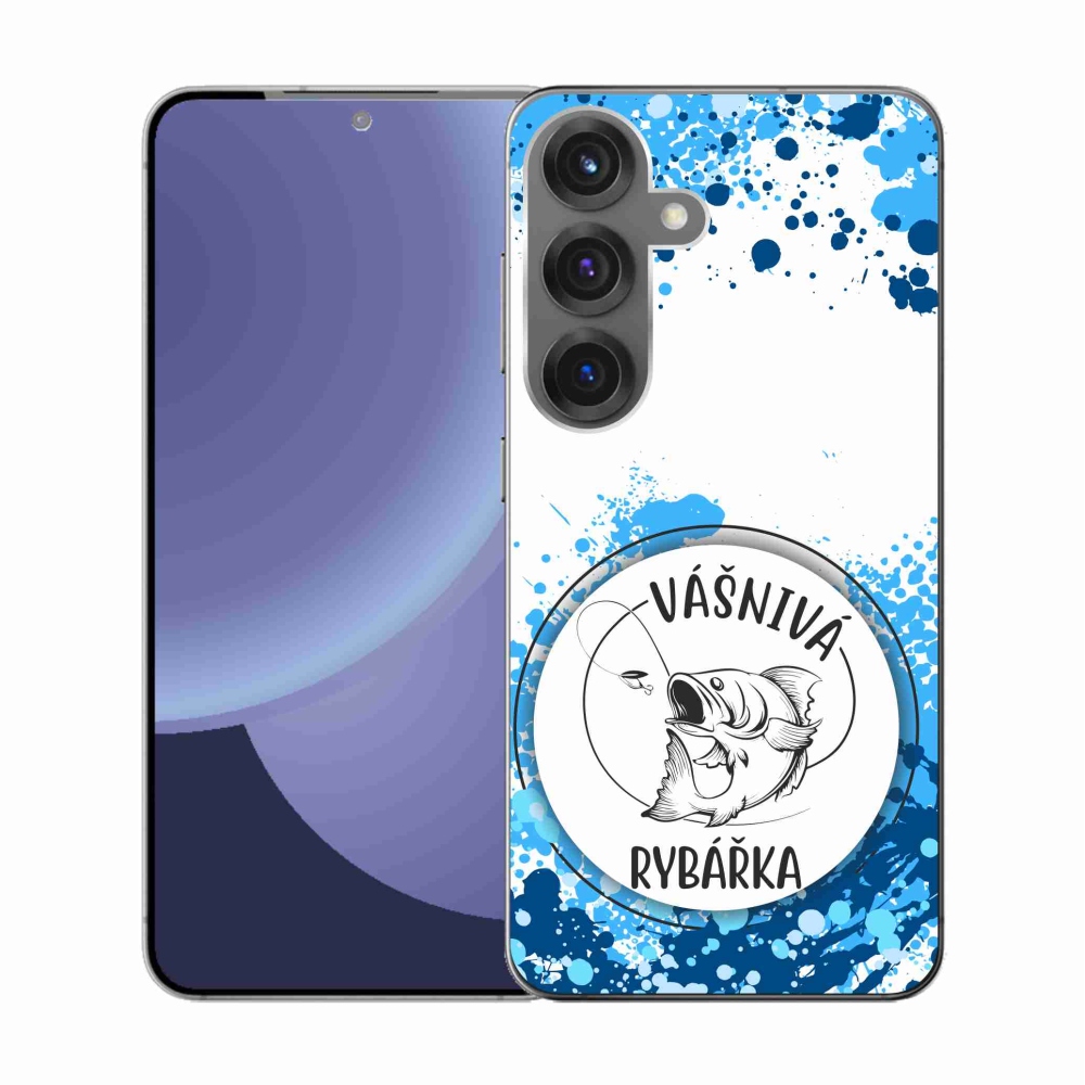 Gelový kryt mmCase na Samsung Galaxy S25 - vášnivá rybářka bílé pozadí